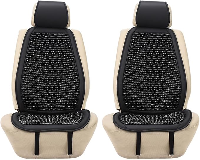 Blueshyhall Cooling Wooden Beaded Car Seat Cover Comfortable Massage Support Cushion for SUV Auto Office Home Seat Chair - Black 2 Pcs