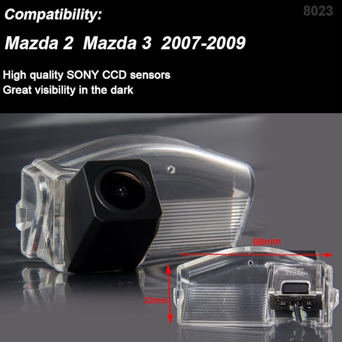 Super Pro 1280x720 Pixels HD Waterproof Car Rear View Backup Camera Vehicle-Specific License Plate Light Reverse Camera, Parking Safety Assistant System Night Vision, Replacement for Mazda 2/Mazda 3