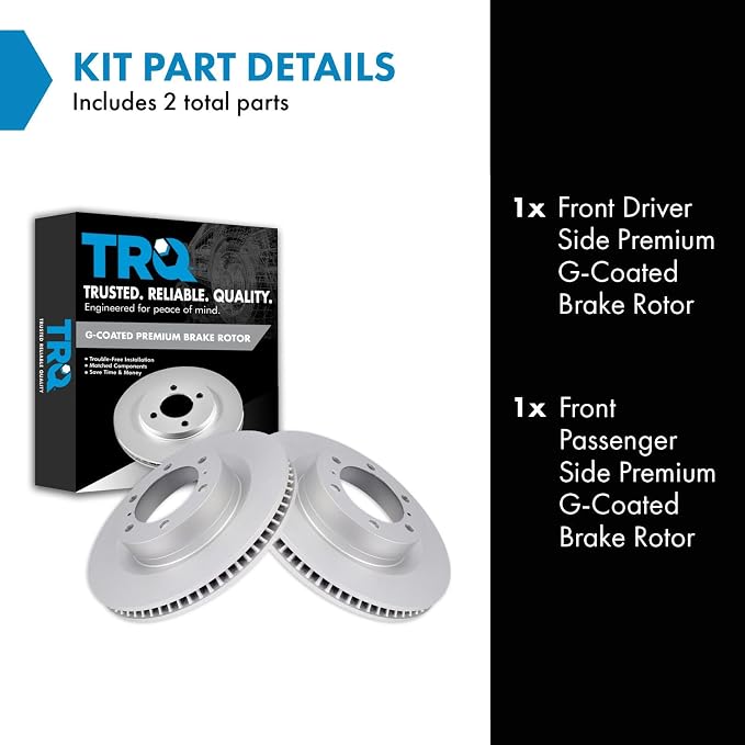 TRQ Front Brake Rotor Set G Coated Vented Compatible with 2010-2023 Lexus GX460 2010-2024 Toyota 4Runner