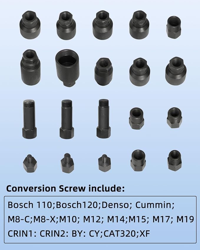 Universal Pneumatic Diesel Fuel Injector Puller Tool Kit 28pcs Injector Remover Extractor with Impact Air Tool Injector Puller Extension Rods Compatible with Benz for Bosch for Siemens Diesel Engine