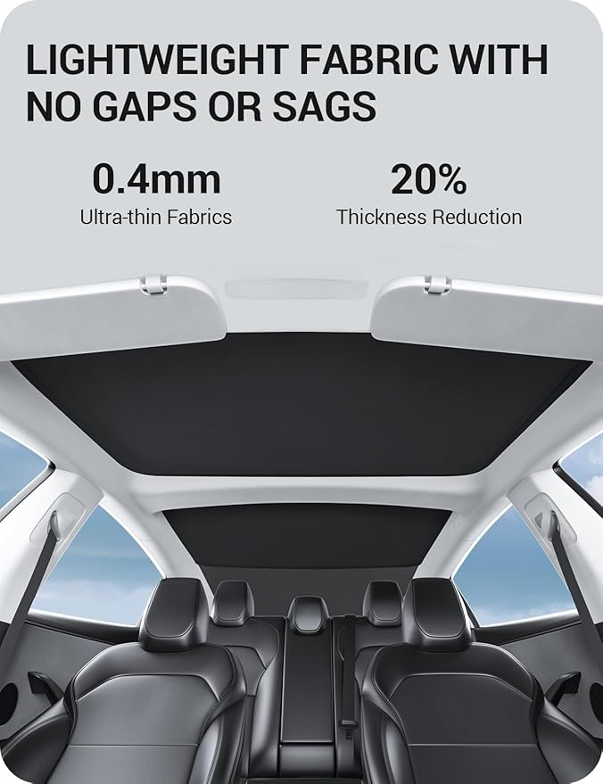 BASENOR 2026-2024 Tesla Model 3 Sunshade Roof, [Nano Ice-Crystal Coatings] Heat Insulation Glass Roof Shade, Top Window Retractable Sun Protection, Sunroof Blocking Cover for Model 3 Highland Black