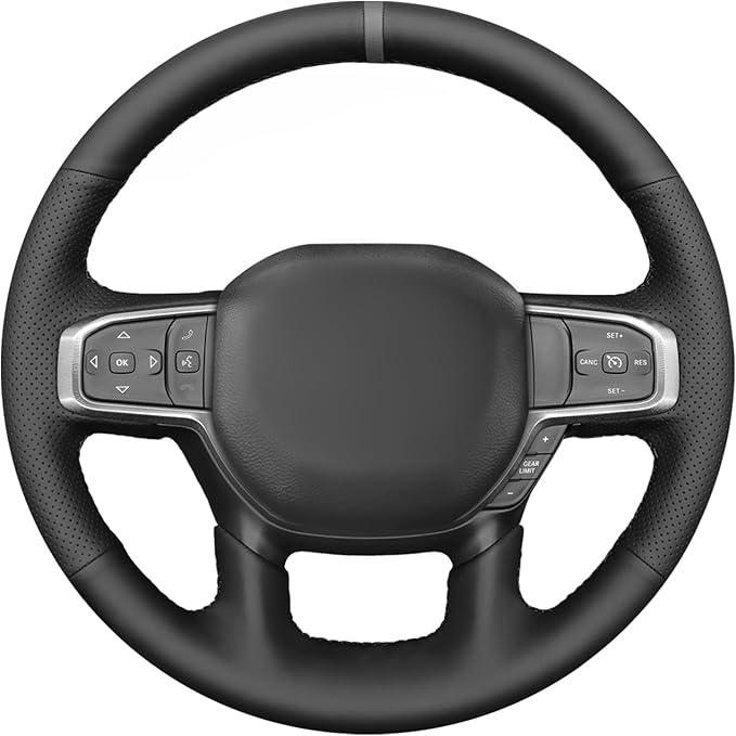 MEWANT Hand-Stitched Steering Wheel Cover Wrap for Dodge Ram 1500 2019-2023 Steering Wheel Accessories for Dodge Ram(Backsides Without Buttons)