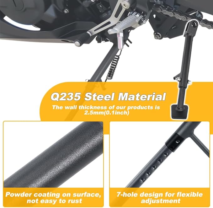 0-3'' Adjustable Kickstand Fit for Ninja 400 Ex400 18-24, Z400 19-24, NINJA e-1 ABS/Z e-1 ABS/Ninja 500/Z500 24-26 Motorcycle Sidestand