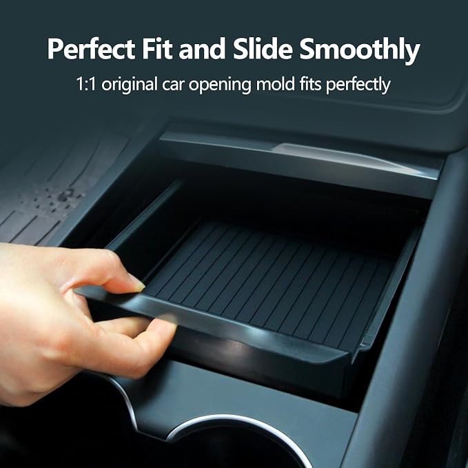 4PCS Center Console Organizer Tray for 2026 Tesla Model Y Juniper Accessories, 2025 Model 3 Highland Armrest Hidden Storage Box, Silicon Cup Holder Pad