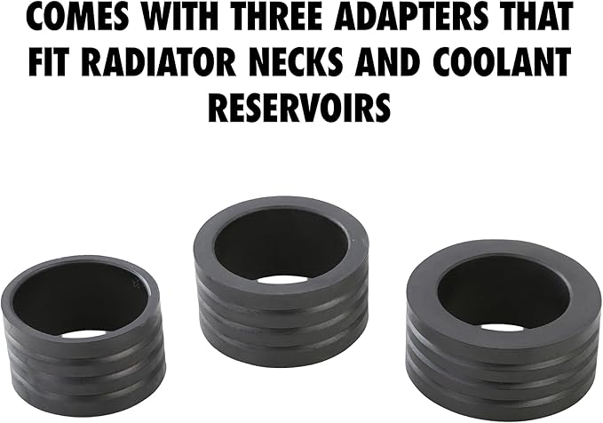 OEMTOOLS 27066 Coolant System Refiller Kit, 3 Adapters | Remove Air Trapped in Cooling System, Test Radiator and Heating Core Lines for Leaks | Fits Radiator Necks and Coolant Reservoirs