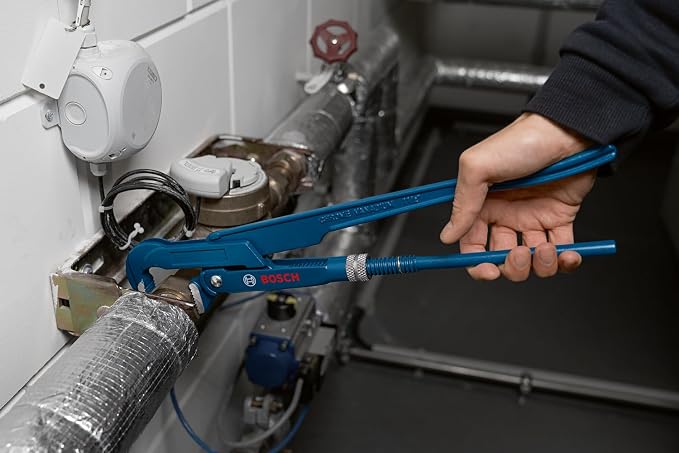 Bosch Professional Corner Pipe Wrench (90° jaw Position, Chrome-Vanadium Steel, Suitable for Pipes is 60 mm or 2 3/8")