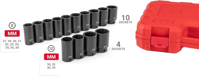 TEKTON 1/2 Inch Drive Axle Nut Impact Socket Set, 14-Piece | SID92341