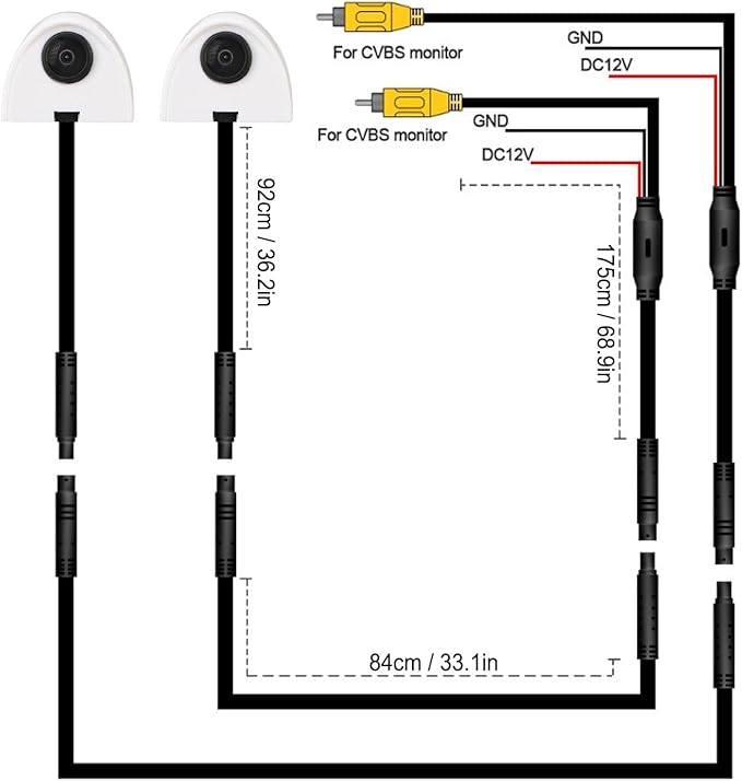 Car Backup Camera, 510 x 492 Pixel Car Door Blind Spot Side View Camera for Car 80° Side Clear Night Vision View Mirror Camera Tape Mount Self-Adhesive Mount for Trucks Car RV (White)