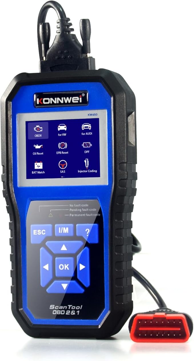 KW450 All System OBD2 Scanner with 9 Special Functions for VAG Vehicles Diagnosis Code Reader Oil SAS EPB TPS Reset Injector Coding DPF Lamp Adjust Suspension Scan Tool (KW450)