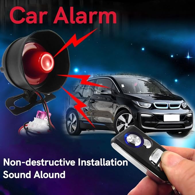 Riloer Universal 12V Car Alarm System, Universal Car Alarm Device, Car Alarm Device, Suitable for DC12V Cars
