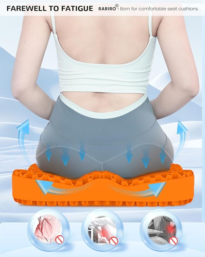 Thickened Gel Seat Cushion, Egg Gel Chair Pads for Wheelchair Pressure Coccyx Sciatica Pain Relief, Cooling Desk Seat Cushion for Kayak, Car, Office Chair Long Sitting[Orange-2.75"]