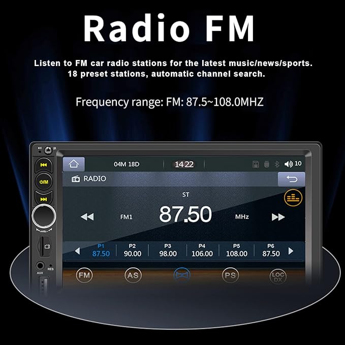 7'' Double Din Car Stereo Build-in Apple Carplay,Bluetooth 5.1 Hand-Free Calling,Touchscreen Car Radio FM,GPS Navigation,Night Vison Backup Camera,USB/TF/Subwoorf/240 watts