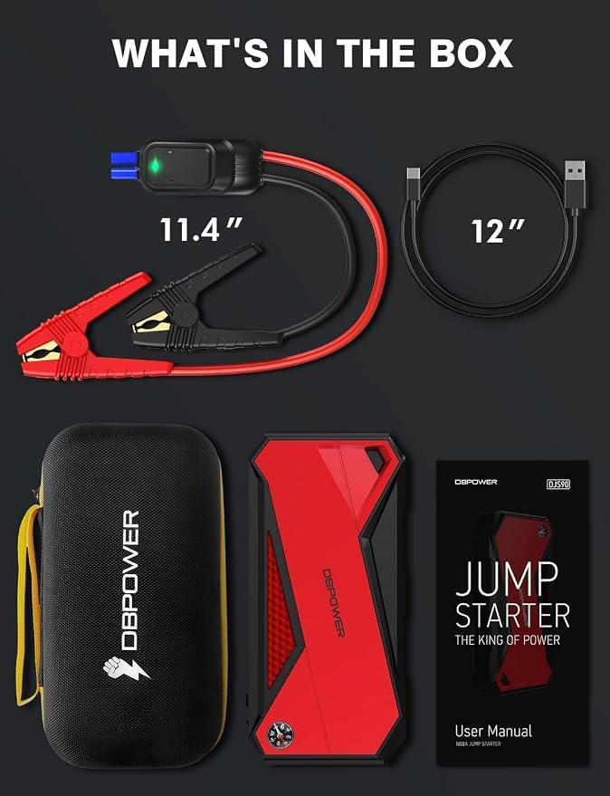 DBPOWER Car Jump Starter, 1600A Peak 17200mAh Portable Power Pack for Up to 7.2L Gas and 5.5L Diesel Engines, 12V Auto Battery Booster with LCD Display, Compass, LED Light and Type-C Port (red)