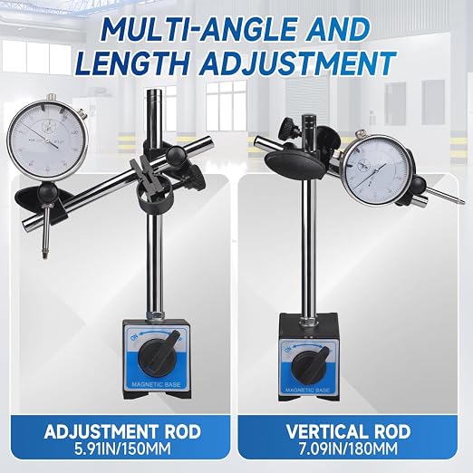 0-1" Magnetic Base Dial Indicator Kit, 0.001" Resolution Precision Machinist Tools with 22 Test Tips & Adjustable Long Arm, Flat/Lug Back for Lathe/Mill/Vibration Measurement