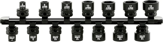 ARES 29018 – 14-Piece 3/8-Inch Drive Metric Low Profile Nano Impact Socket Set – Impact Grade Sockets Offer Greater Clearance Than Typical Shallow Sockets – Includes Aluminum Storage Rail