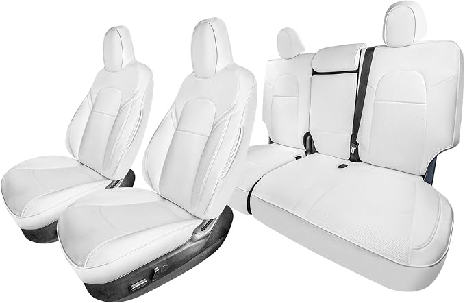 FH Group Custom Fit Car Seat Covers Specifically Made for 2020-2025 Tesla Model Y Faux Leather Water Resistant Automotive Seat Covers -Front Set Beige