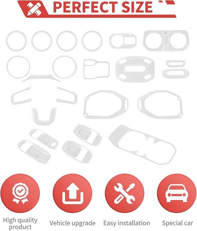 23pcs Full Set Interior Trim Kit for Jeep Wrangler JL JLU Gladiator JT 2018-2023 Steering Wheel Door Handle Air Conditioning Vent Cup Holder Reading Light Headlight Gear Cover, White