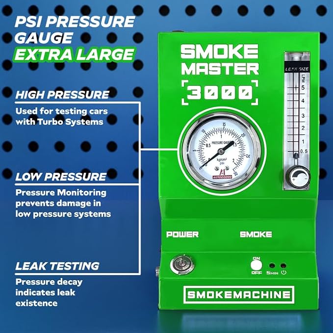 AutoLine Pro *2025 New Model* Automotive Smoke Machine - EVAP Leak Detector with Built-in Air Compressor - Model 3000E – EVAP Vacuum Exhaust Tool Kit - Green