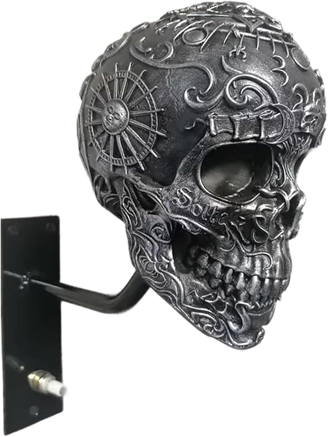 Motorcycle Helmet Skull Holder, Wall Mount Helmet Rack, Resin Crafts,Skull Helmets Holder Suitable for Motorcycle Cap, Baseball Cap, Bicycle Cap, Hat Storage Rack,Sports Gear (Type-B)