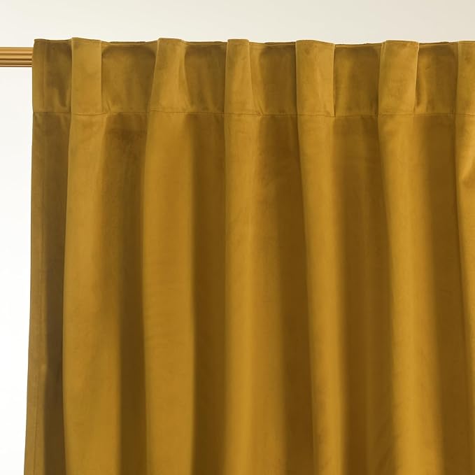 Roslynwood Luxury Soft Olive Yellow Velvet Curtains 84 inches Long Back Tab Thermal Insulated Blackout Window Drapes for Living Room/Bedroom/Dining Room, W52 x L84, 2 Panels
