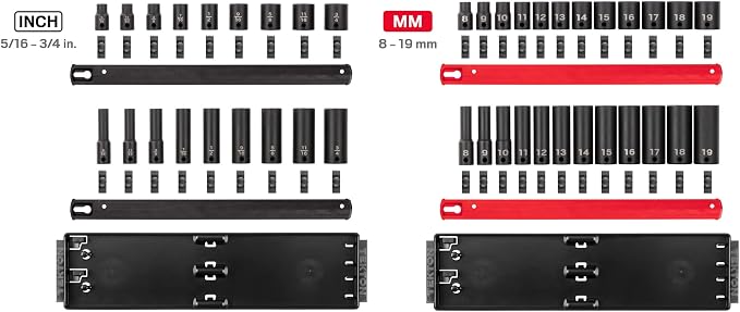 TEKTON 3/8 Inch Drive Impact Socket Set, 42-Piece | SID91217 | Rail and Tray Storage, (5/16-3/4 in., 8-19 mm)