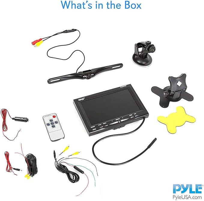 Pyle Rear View Backup Car Camera - Screen Monitor System w/ Parking and Reverse Assist Safety Distance Scale Lines, Waterproof & Night Vision, 7" LCD video Color Display for Vehicles - Pyle PLCM7500