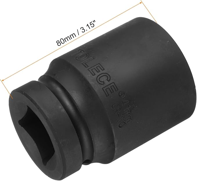 uxcell 1" Drive 41mm 12-Point Impact Socket, CR-MO Steel 80mm Length, Standard Metric Sizes