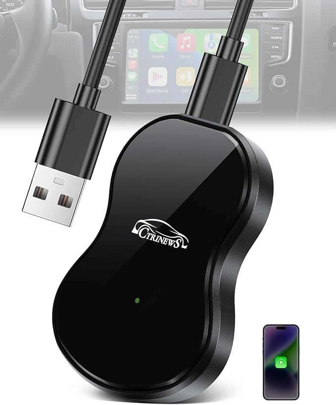 Wireless Carplay Adapter for Apple iPhone iOS 10+ & Cars from 2016+,Plug & Play, Auto-Connect Stable Control & No Latency Mini Size with Extension Cable USB/Type-C (M7)