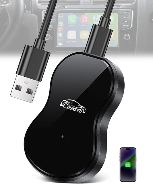 Wireless Carplay Adapter for Apple iPhone iOS 10+ & Cars from 2016+,Plug & Play, Auto-Connect Stable Control & No Latency Mini Size with Extension Cable USB/Type-C (M7)