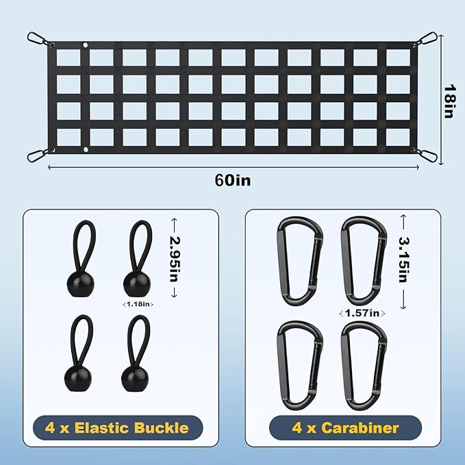 Heavy Duty Tailgate Net for Truck Bed, 60X18',Tailgate Net for Pickup Truck Bed with 4 Adjustable Buckle Straps,Easy-to-use Tailgate Cargo Netting,Fit for Full Size Pickup(Black)