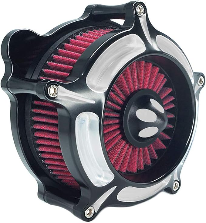 Motorcycle Air Filter Turbine Intake Cleaner Kit Cnc Cut Chrome for Harley Dyna 2000-2017 Softail 2000-2015 Touring 2000-2007 Fitment - B (Red)