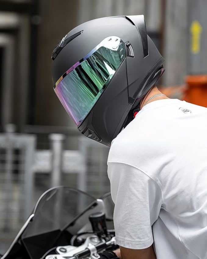 ILM Modular Motorcycle Helmet for Adults Full Face Flip up Riding with Dual Visor Street Bike Racing DOT Model MM966 (Matte Black Colorful, M)