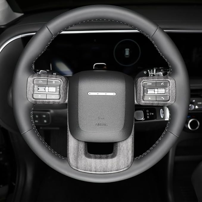 Steering Wheel Trim Cover Compatible with Santa FE 2024 2025 Hyundai IONIQ 9 Accessories(Wood Grain)