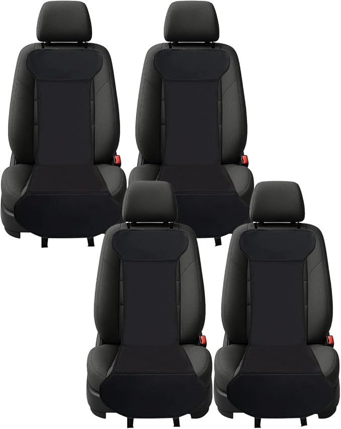 ZONETECH Car Seat Cover Travel Seat Cushion, Universal Classic Black Comfortable Breathable Leather Car Seat Covers 4-Pack