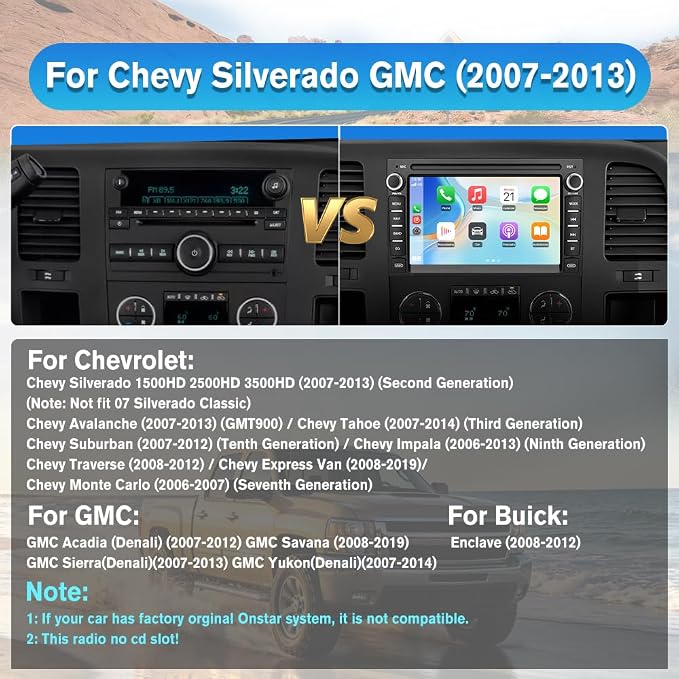 AWESAFE Android Car Stereo for Chevy Silverado GMC Sierra Yukon 2007-2013, Touch Screen Silverado 1500 Radio Replacement with GPS Navigation CarPlay Android Auto Multimedia Video Player - 2GB+64GB