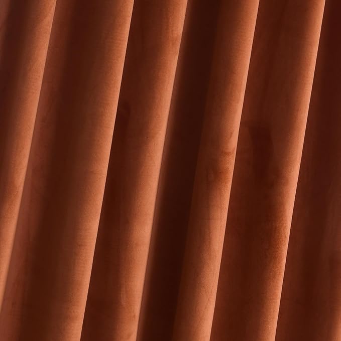 Roslynwood Luxury Soft Pumpkin Velvet Curtains 84 inches Long Back Tab Thermal Insulated Blackout Window Drapes for Living Room/Bedroom/Dining Room, W52 x L84, 2 Panels