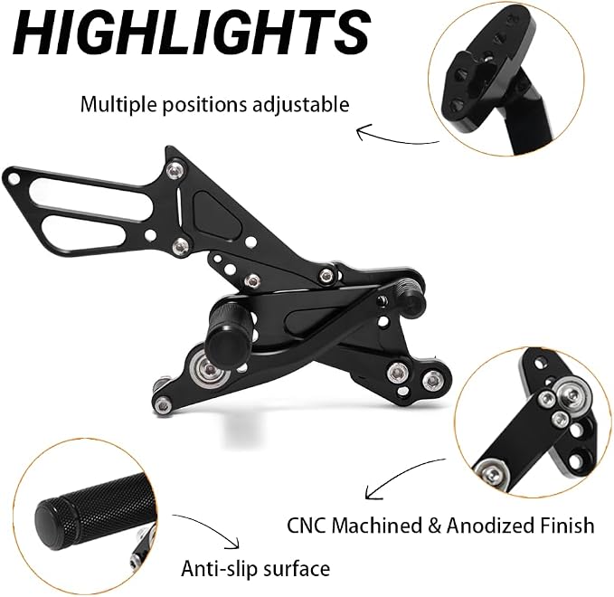 Rearsets For Honda CBR 600RR 07 08 13-23 Adjustable Rear Sets | Foot Pegs Made of CNC Aluminum alloy, Multi-position Adjustable, Non-slip foot peg surface