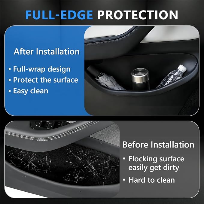 4 PCS Full Arounding Door Side Storage Organizer Compatible with 2025 2026 TES-la Model Y Juniper, Full Cover TPE Door Side Pocket Box Tray, Front & Rear Side Organizer Tray Protector Liner