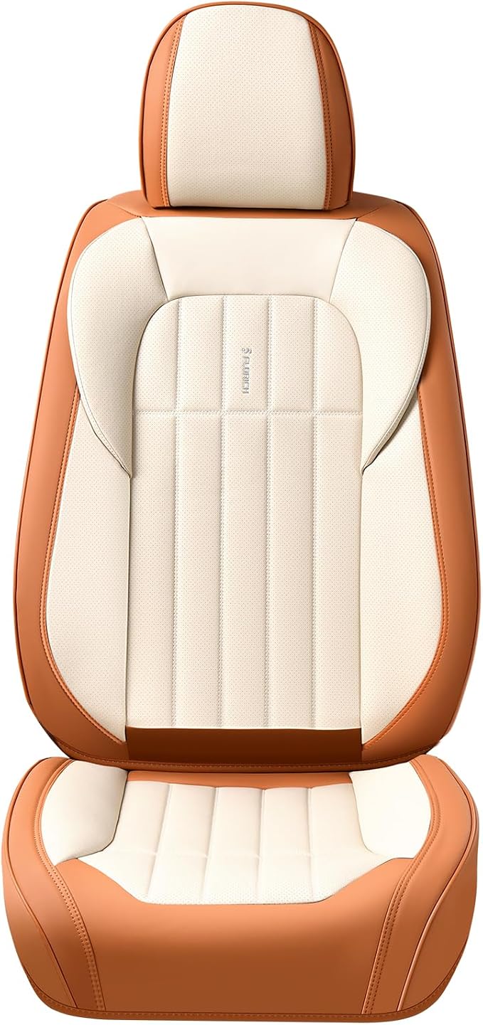 FLORICH Front Car Seat Covers, Leather Seat Covers for Cars, Waterproof Car Seat Protectors 2 Pack, Front Seat Covers for Cars, Automotive Seat Protector Fit for Most Cars SUV Truck - BrownBeige