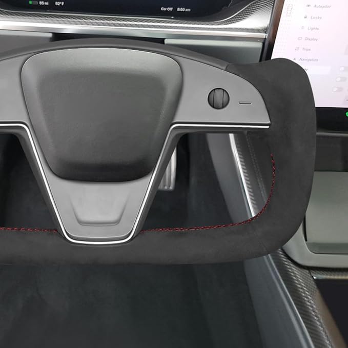 MEWANT Hand Sew on Black 9040 Athsuede Steering Wheel Cover for Tesla Model S Yoke 2021-2023 Model X 2021-2023