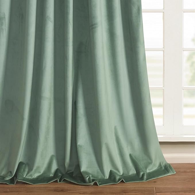Roslynwood Luxury Soft Sage Green Velvet Curtains 108 inches Long Back Tab Thermal Insulated Blackout Window Drapes for Living Room/Bedroom/Dining Room, W52 x L108, 2 Pcs