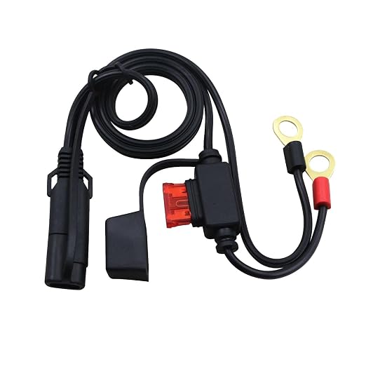 EDS 08100696 Battery Ring Terminal Harness Cable – 27 Inch 16 AWG, 10 Amp Fuse, 2 Pin SAE Quick Disconnect, Trickle Charger Cable for Motorcycle, Car, ATV, RV & Boat (1 Pack)