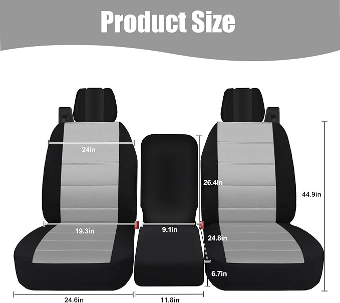 Front Durable Fabric Seat Covers for Ford F150 XL XLT Standard Cab 2004 2005 2006 2007 2008, Front 40/20/40 Split Bench with Integrated Seatbelts & Solid Armrest-Gray