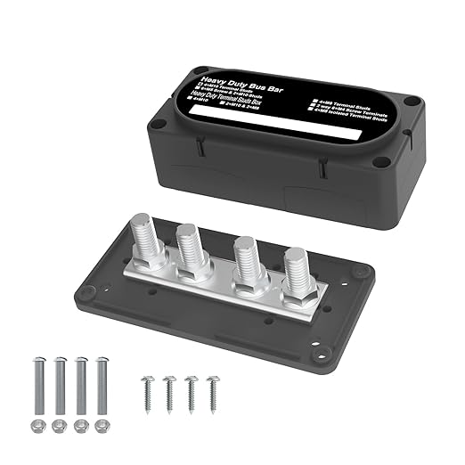 Heavy Duty Bus Bar 300A 12V Power Distribution Block with 3/8" (M10) 4-Posts Terminals Block with Cover for Automotive, Marine, Battery System (Black)
