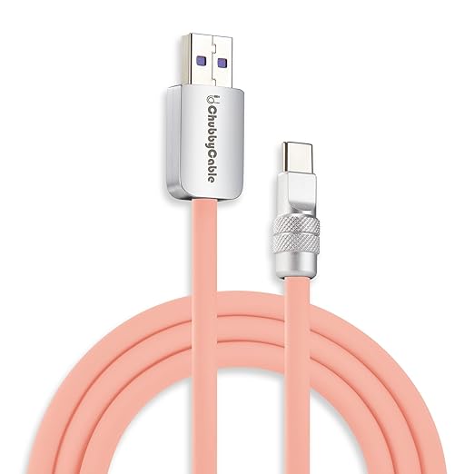 chubbycable Chubby 2.0 USB C 120W Fast Charging Cable Silicone Soft Durable USB C Cable Extra Thick Charger Cord Compatible with iPhone 17-15 Series iPad, Pink, USB-A to Type-C, 9.8FT