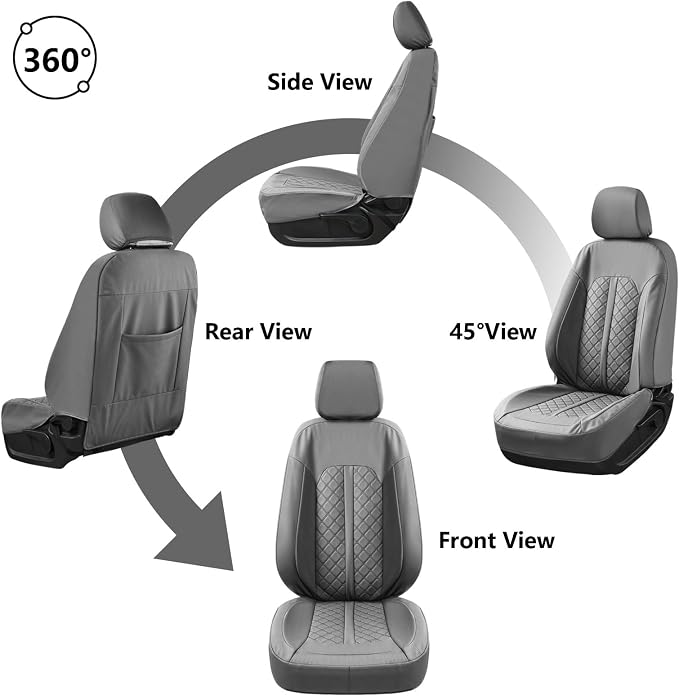Truckiipa Leather Seat Covers Full Set for Ram Truck Seat Covers Waterproof Full Coverage Seat Protector Custom Fit for 2009-2018 Dodge Ram 1500, 2010-2025 Ram 2500 3500 Crew Mega Cab, Full Set, Grey
