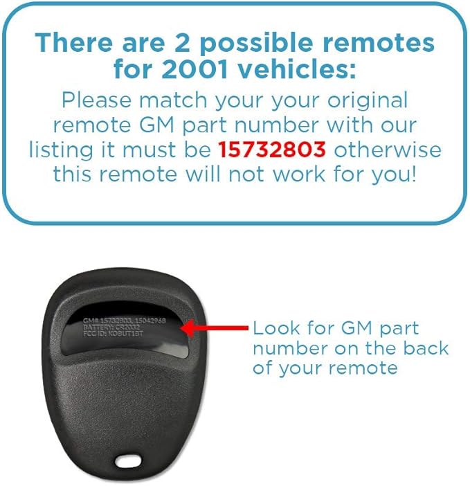 Keyless2Go Replacement for Keyless Entry Car Key Vehicles That Use 3 Button 15732803 KOBUT1BT - 2 Pack