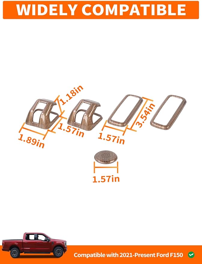 Savadicar 5-Piece Overhead Interior Trim Set for 2021-Present Ford F150, Wood Grain Finish Roof Overlay Accent, Interior Decorative Accessories