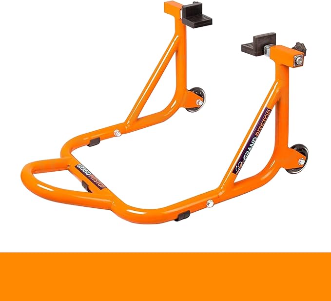 GRAND PITSTOP Motorcycle Stand, Paddock Lift Stand for Rear Wheel with Fork & Swingarm Spool,Weight Capacity 529 lbs/240 Kg's, Dismantable Stand, for Honda Kawasaki Suzuki Motorcycles, Orange