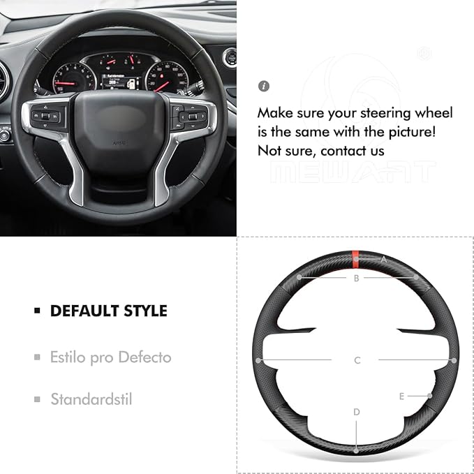 MEWANT DIY Black PU Carbon Fiber Artificial Leather Steering Wheel Cover for Chevy Silverado 1500 2500 Suburban Blazer